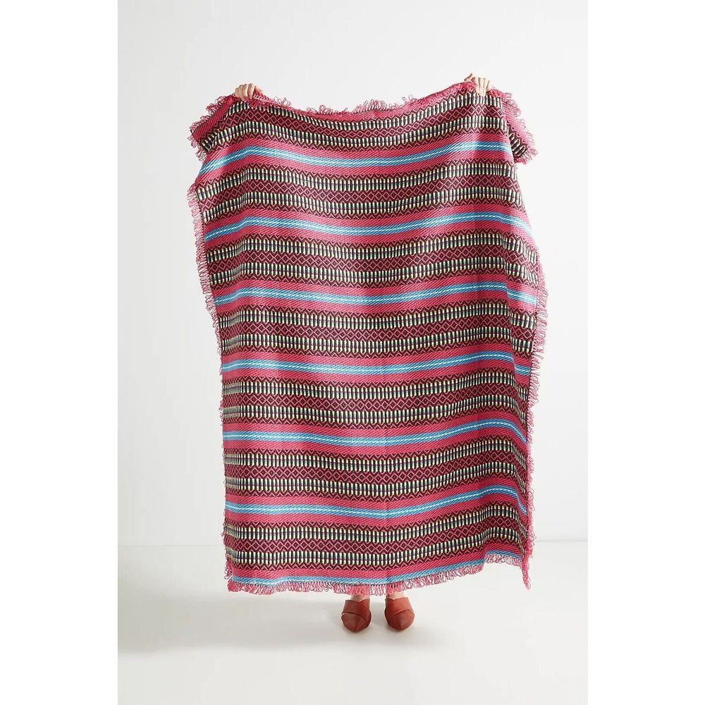 Anthropologie Woven Maxime Throw Blanket Pink 62”x55”